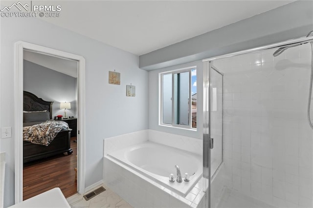 bathroom with plus walk in shower