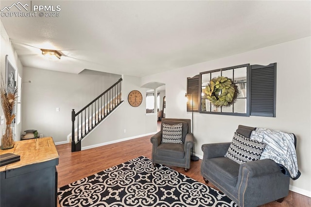 living room with dark wood-type flooring