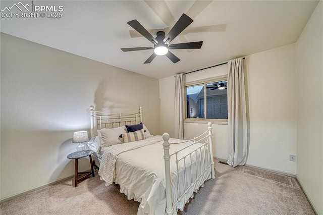 bedroom featuring carpet flooring and ceiling fan