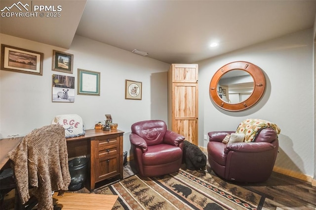 living area with dark wood-type flooring