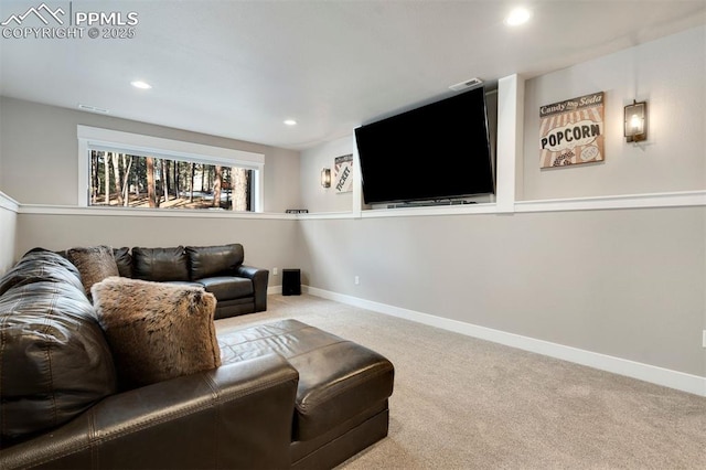 living room featuring light colored carpet