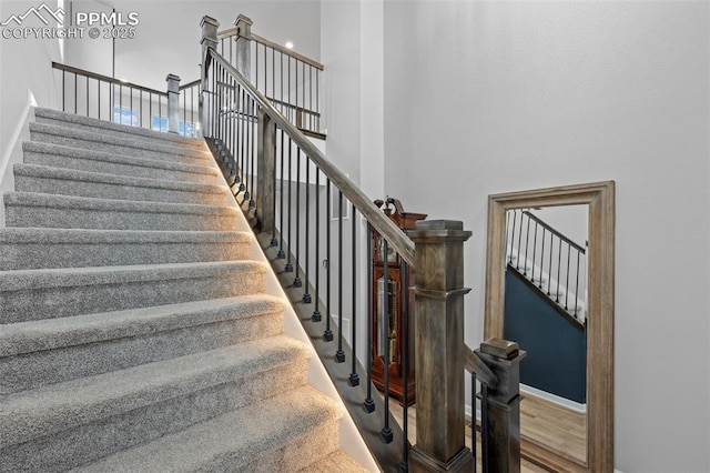 stairs with a high ceiling