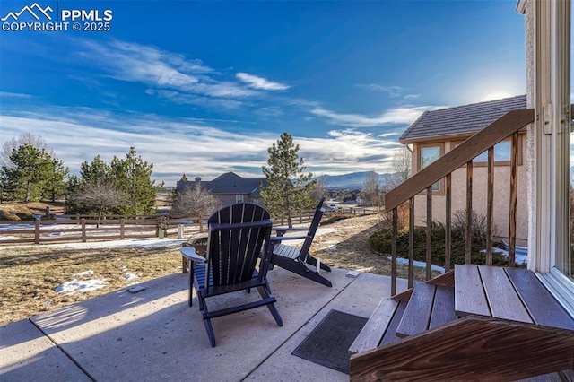 view of patio featuring a mountain view