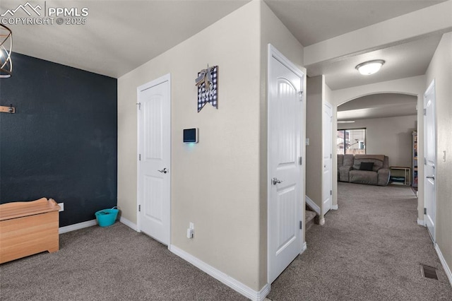 hallway with carpet flooring