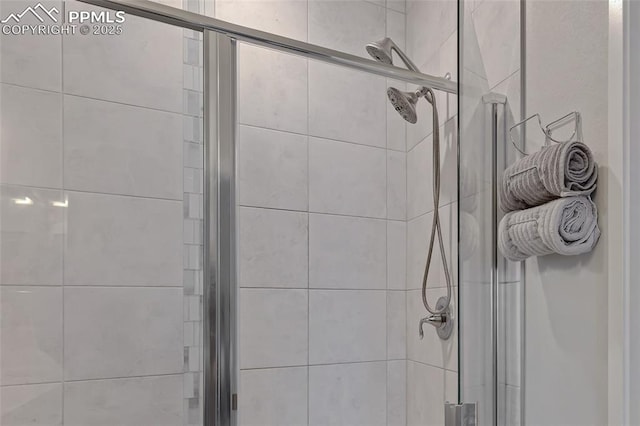 details featuring a shower with shower door