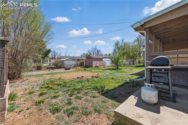 view of yard with an outbuilding and a storage unit