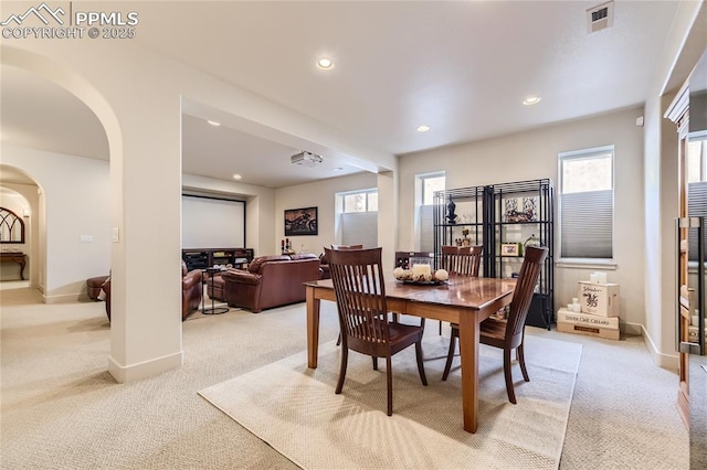 carpeted dining space featuring a healthy amount of sunlight