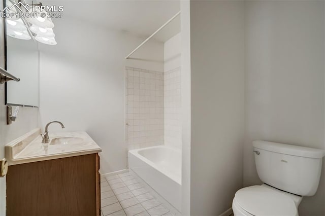 full bathroom featuring vanity, toilet, shower / bath combination, and tile patterned flooring