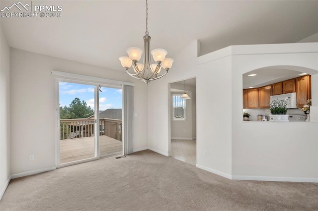 interior space with a chandelier