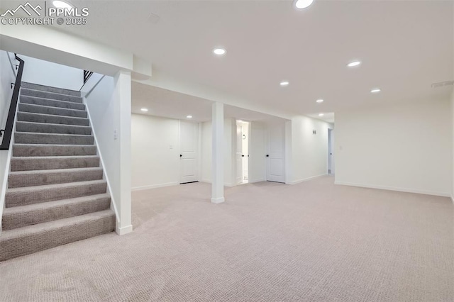 basement with light carpet