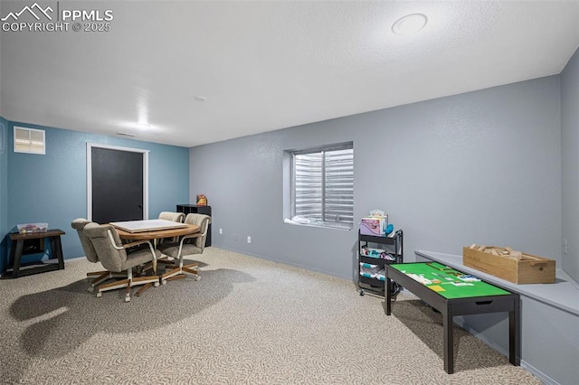 interior space featuring light colored carpet