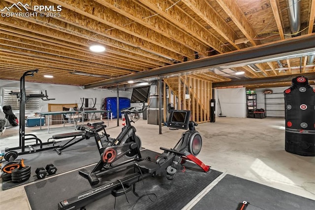 exercise room featuring a garage