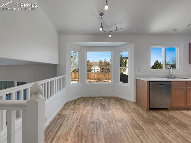 kitchen with sink, light hardwood / wood-style floors, and dishwasher