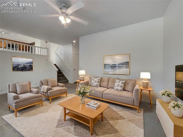 living room with ceiling fan