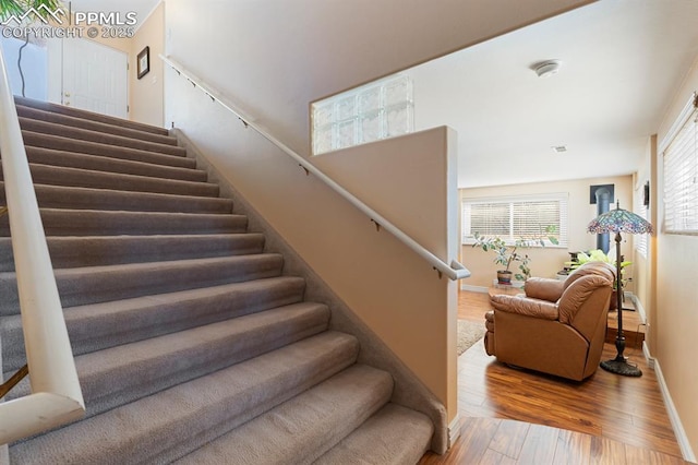 stairway with wood-type flooring