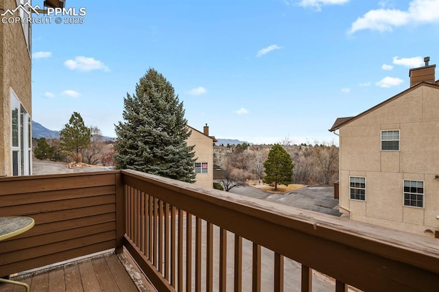 balcony featuring a mountain view