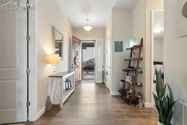 corridor featuring dark hardwood / wood-style floors