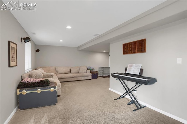 living room featuring carpet