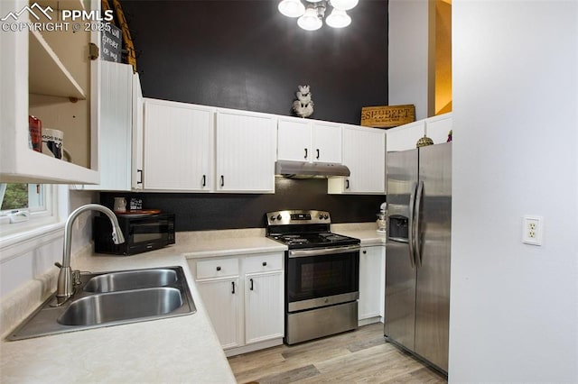 kitchen with white cabinetry, sink, light hardwood / wood-style flooring, and appliances with stainless steel finishes