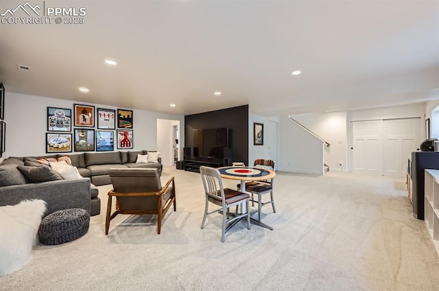 living room with light carpet