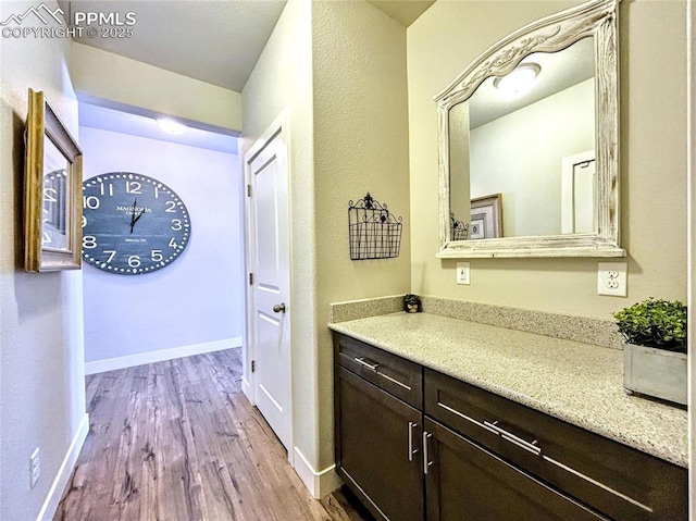 bathroom featuring vanity and wood-type flooring