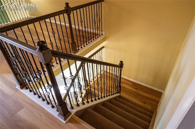 stairs with hardwood / wood-style flooring