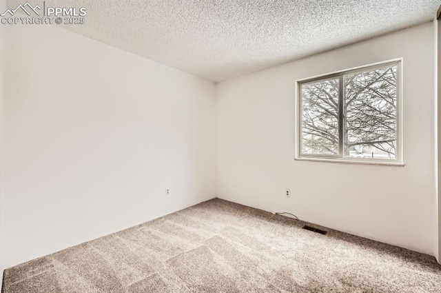 spare room featuring carpet and a textured ceiling