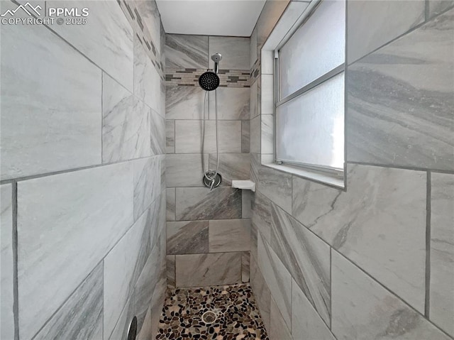 bathroom with a tile shower