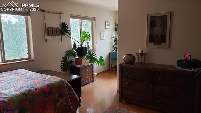 bedroom featuring light wood-style floors