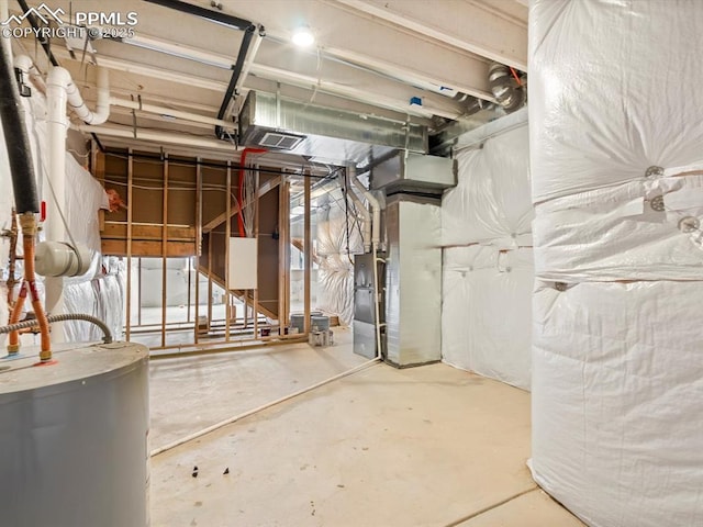 unfinished below grade area with water heater