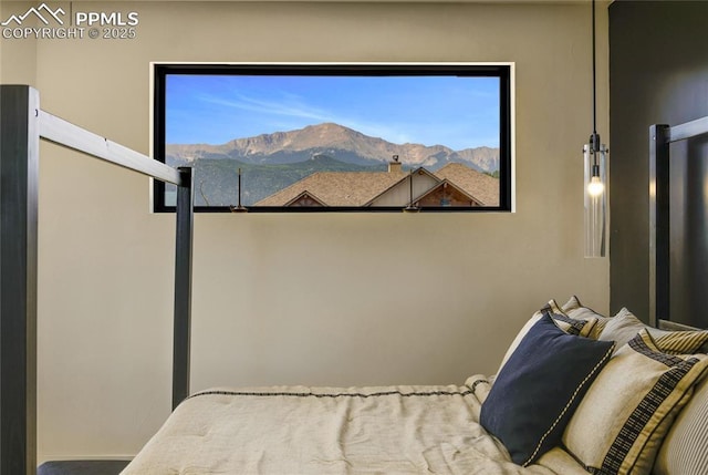 interior space with a mountain view