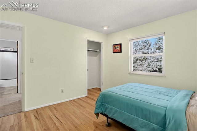2113 Woodburn St, Colorado Springs, CO 80906 - bedroom featuring light wood-style floors, a textured ceiling, and a spacious closet