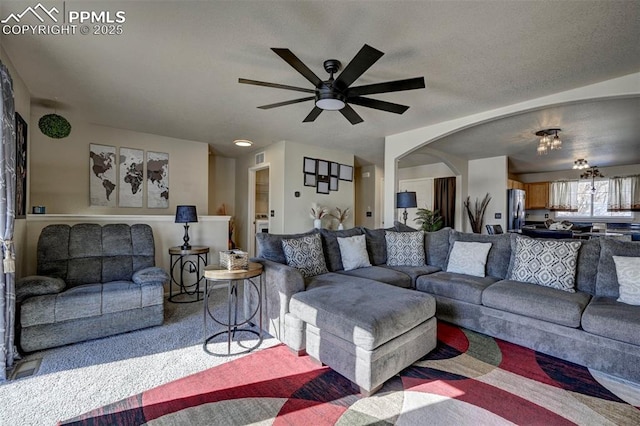 living room with ceiling fan