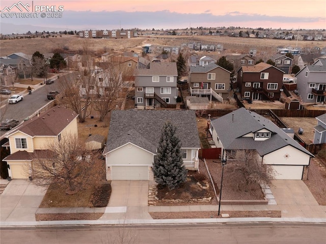 view of aerial view at dusk