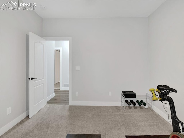 workout room with carpet floors