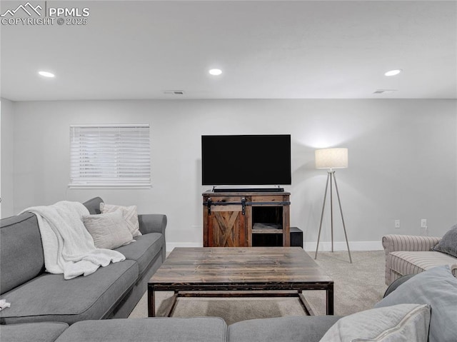 living room featuring carpet