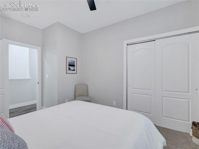 bedroom featuring a closet and ceiling fan