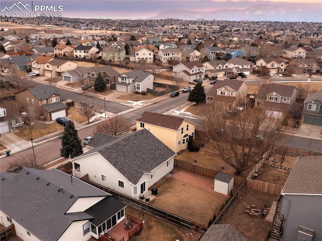 view of aerial view at dusk