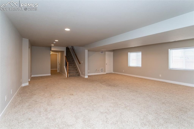 basement with light carpet