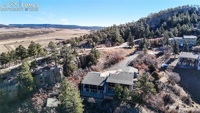 birds eye view of property featuring a mountain view