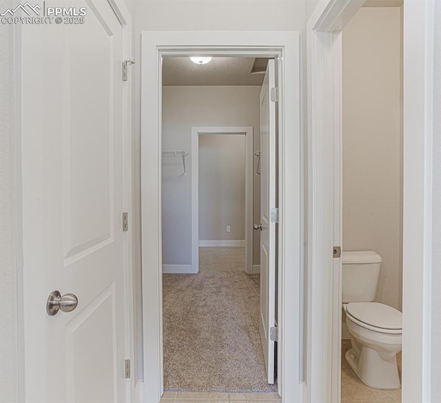 corridor with light colored carpet