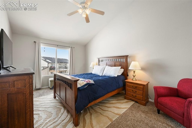 8380 Tallman Rd, Peyton, CO 80831 - bedroom with light carpet, ceiling fan, and lofted ceiling