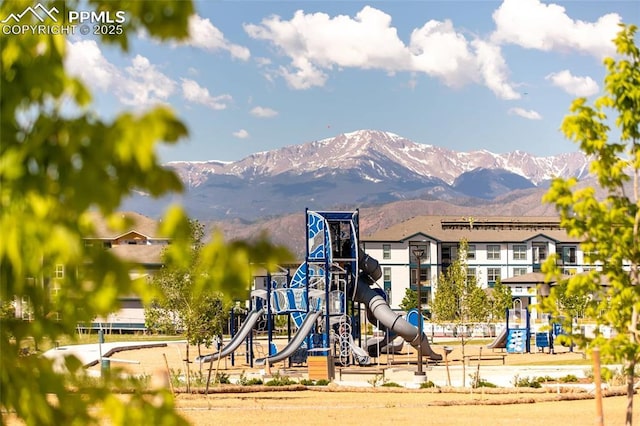 community play area featuring a mountain view