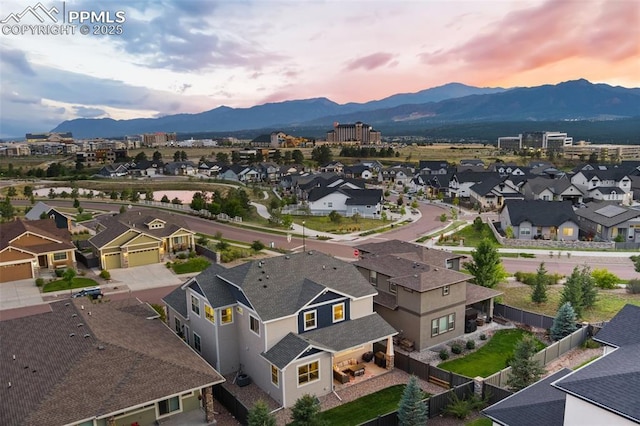 aerial view featuring a residential view and a mountain view