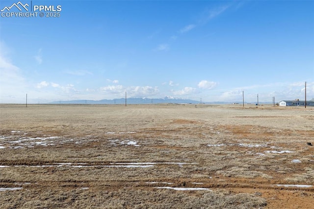 view of yard with a mountain view and a rural view