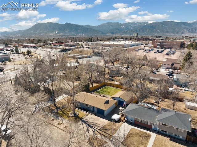 birds eye view of property featuring a residential view and a mountain view