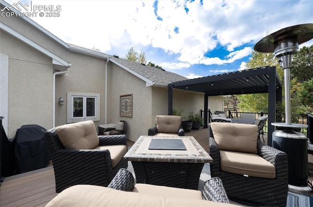 wooden terrace featuring outdoor lounge area