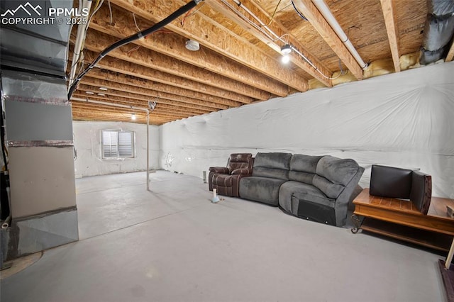 basement with heating unit