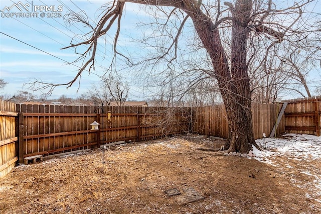 view of yard with a fenced backyard