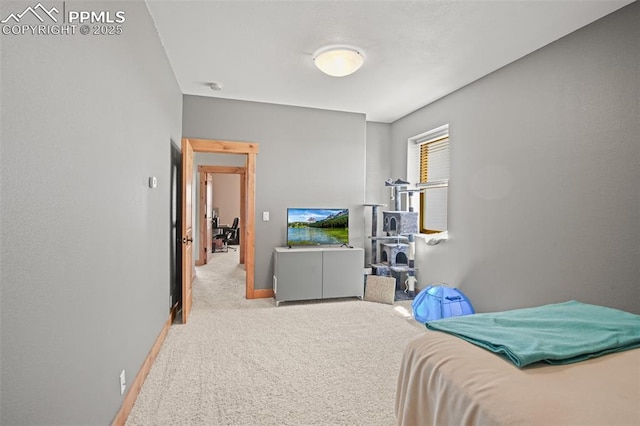 bedroom with carpet flooring and baseboards